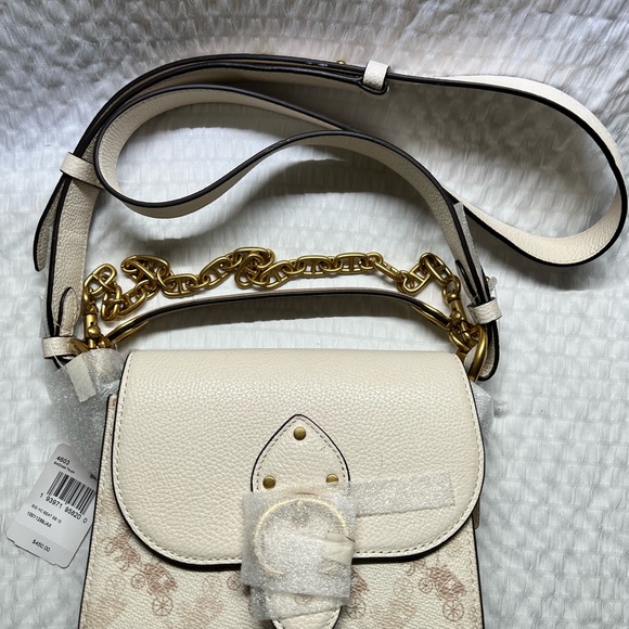 NWT Coach Beat Shoulder Bag 18 Horse & Carriage Print Brass/ Chalk Taupe $450. - Picture 2 of 7